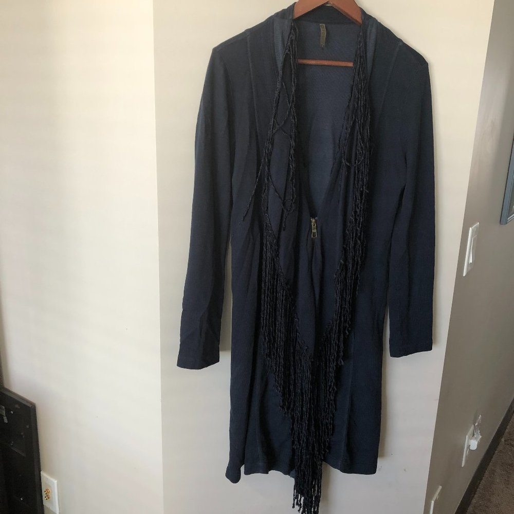 XCVI Black Long Sleeve V Neck Long Tassels Dress